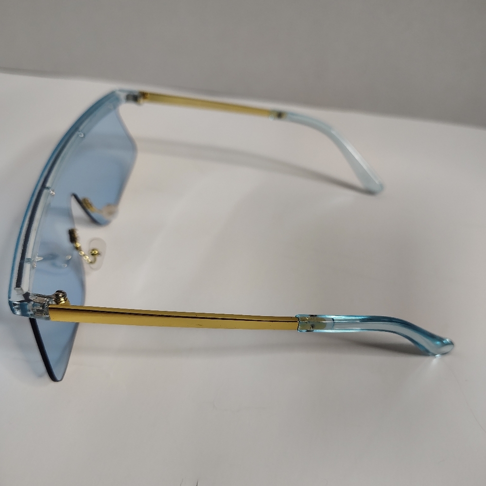Blue Retro Style Rectangular Frame Rimless Fashion Sunglasses New - Picture 3 of 3